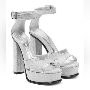 New Alexander McQueen silver glitter butterfly platform sandal heels